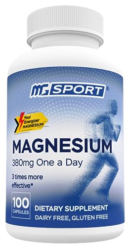 MGSPORT Magnesium Supplement - High Absorption Supplement with Vitamins B6, D, E - Relieves Leg Cramps & Muscle Support - 100 Servings