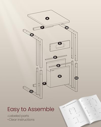 VASAGLE C-Shaped Side Table, End Table with Charging Station, 2 USB Ports and Outlets, C Table for Couch, Sofa, with Storage Bag, Adjustable Feet, for Bedroom, Living Room, Ash Brown ULET356K01