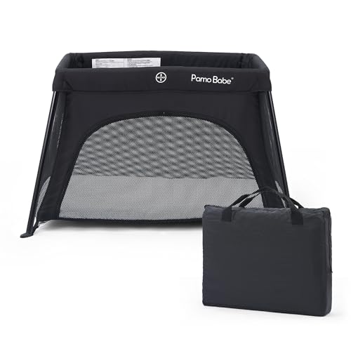 Pamo babe Mini Travel Crib, Portable and Easy to Carry Baby Playard, Lightweight Playard for Baby with Soft Mattress Pad(Black)