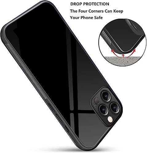 Luhuanx Designed for iPhone 14 Pro Max Case, Tempered Glass Shockproof Slim Thin Phone Case for iPhone 14 Pro MAX Phone Cases in 6.7 inch -Black