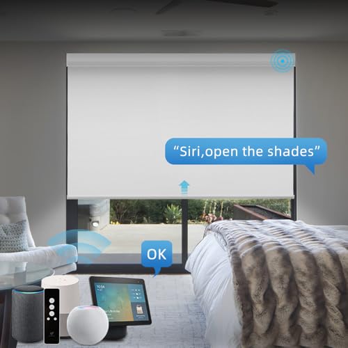 SmartWings Motorized Light Filtering Shades, Work with Matter Apple Homekit Z-Wave Alexa Google, 50% Blackout Transparent Smart Window Roller Shades with Remote Control Custom up 110"W X 138"H, Cocoa