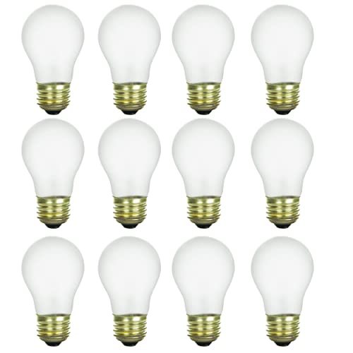 Sunlite 41622 Incandescent Appliance A15 Light Bulb, 15 Watts, 70 Lumens, Medium Base (E26), Dimmable, Mercury Free, 2600K Warm White, Frost, 24 Count