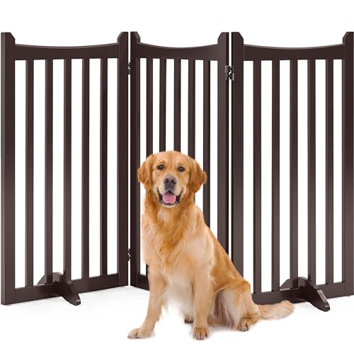 Yaheetech 36" H Extra Tall Freestanding Pet Gate 3-Panel Wooden Dog Fence with 2 Support Feet Folding Dog Gate for Indoor, Stairs, Doorways, Halls, Kitchen Wooden Pet Barrier Espresso, 60" L x 36" H