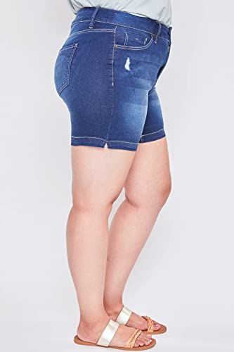 Women's High Rise Plus Size Essential 2-Button Side Slit Hem Shorts, Light Blue Rips, 14W