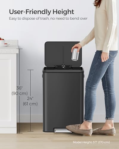 SONGMICS Kitchen Trash Can, 10.5-Gallon (40L) Garbage Can with Lid and Wide Foot Pedal, Soft Close and Stays Open, Black ULTB541B40