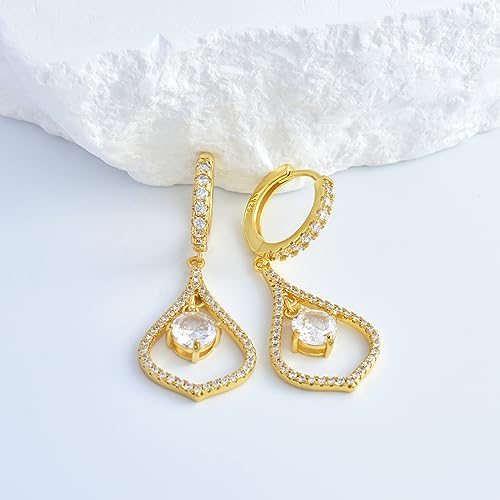 Hoop Earrings for Women Trendy - Sterling Silver Hoop Earrings with Drop Dangle Hypoallergenic Hoop Earrings with Charms Cubic Zirconia Fashion Huggie Earrings for Sensitive Ears Gift for Her Ladies