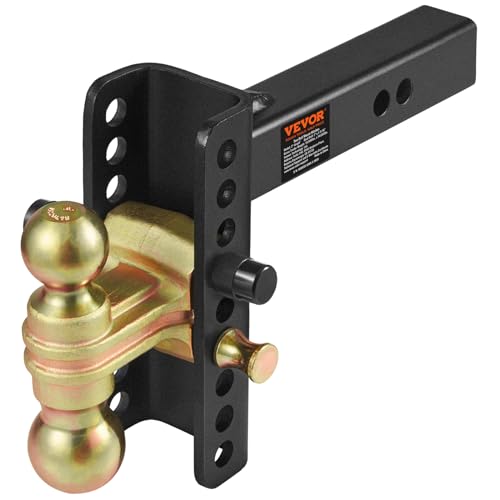 VEVOR Adjustable Trailer Hitch, 6-Inch Drop & 4.5-Inch Rise Hitch Ball Mount with 2-Inch Receiver, Solid Tube, 14,000 lbs GTW, 2-Inch and 2-5/16-Inch 45# Steel Tow Balls with Key Lock for Truck Towing