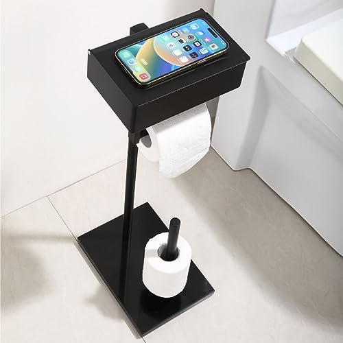 Day Moon™ Matte Black Toilet Paper Holder Free Standing Toilet Paper Holder with Storage - Toilet Paper Stand and Tissue Holder for Bathroom - Toilet Paper Holder with Shelf and Wipe Holder