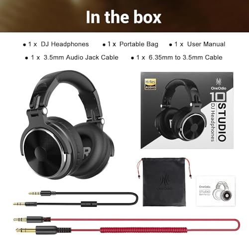 OneOdio Wired Over Ear Headphones Studio Monitor & Mixing DJ Stereo Headsets with 50mm Neodymium Drivers and 1/4 to 3.5mm Jack for AMP Computer Recording Podcast Keyboard Guitar Laptop - Black