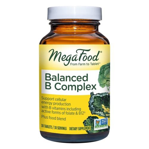 MegaFood Balanced B Complex - B Complex Vitamin Supplement - 8 B Vitamins Including Vitamin B6, Vitamin B12, Folate, Biotin & More - Supports Cellular Energy Production - Vegan, Gluten Free - 30 Tabs