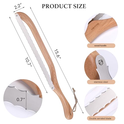 Recsrdce Bread Knife，15.6inch Bread Bow Knife， bread knife for homemade bread, sourdough bread knife，Premium Stainless Steel bread slicing knife with protective cover（Suitable for: left or right hand）