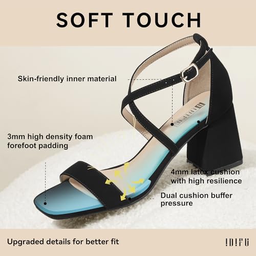 IDIFU Nude Heels Strappy Heels for Women Low Block Chunky Heels Square Toe Ankle Strap Heeled sandals Wedding Bridal Prom Party Dress Shoes Bride Dressy Comfortable Cute Trendy Heels(Nude Nubuck,10)