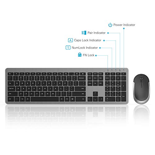 Wireless Keyboard and Mouse Combo - Full Size Slim Thin Wireless Keyboard Mouse with Numeric Keypad 2.4G Stable Connection Adjustable DPI (Grey & Black)