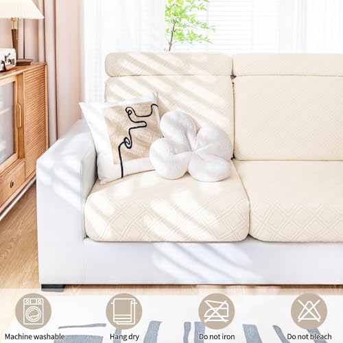 Smiry Waterproof Couch Cushion Covers, Stretch Sofa Cushion Covers, Soft Sofa Covers Washable, Magic Couch Cushion Slipcover Elastic Furniture Protector for Pets, Kids (2 Pack, Beige)