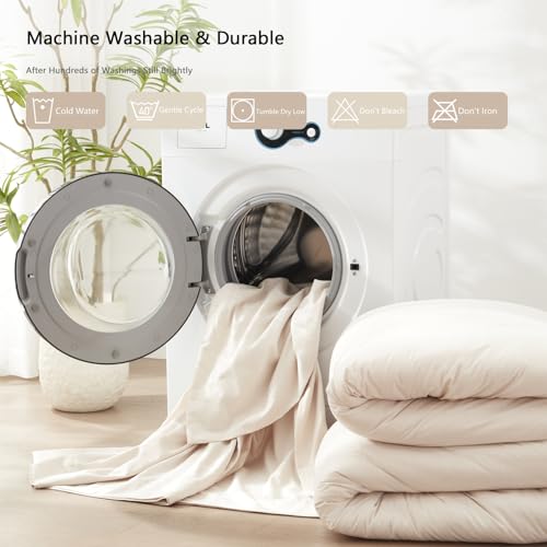 UNILIBRA Twin Comforter Set 5 Pieces - Beige Bed in a Bag Twin Size Soft for All Seasons - Cationic Dyeing Bedding Comforter Sets with Comforter, Flat Sheet, Fitted Sheet, Pillowcases & Shams