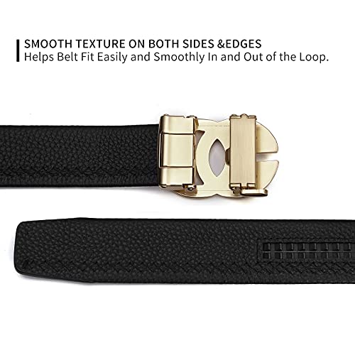 ARIMIA Fashion Mens Real Leather Ratchet Belt Black Adjustable Length Full Grain Soft Genuine Cowhide Strap 1.5 Inch Wide (Black Gold, Adjustable from 26" to 44" Waist)