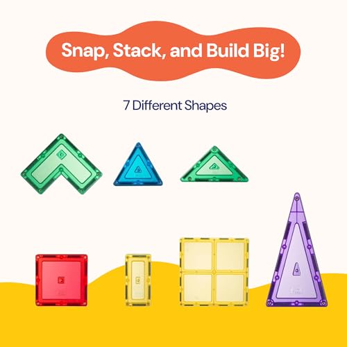 PLAYVIBE Magnetic Tiles 60 Pcs - 3D Magnet Toys for Kids 3+ - STEM Building Blocks - Toddler Learning Essential for Home & Classroom, Boys & Girls - Sensory Toys - Magnetic Blocks