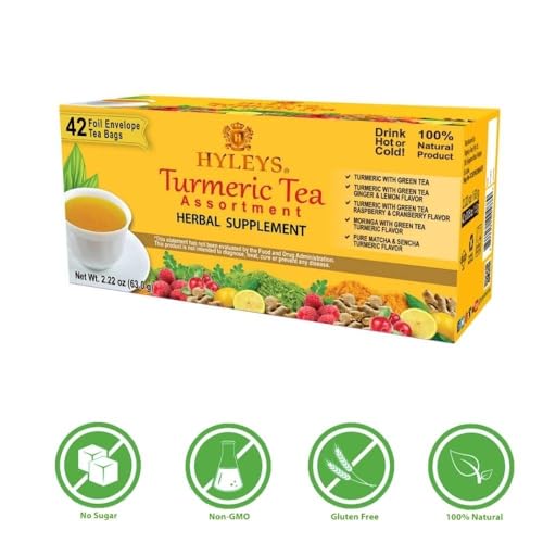 Hyleys Turmeric & Green Tea - Natural Antioxidant Herbal Tea - 50 Tea Bags