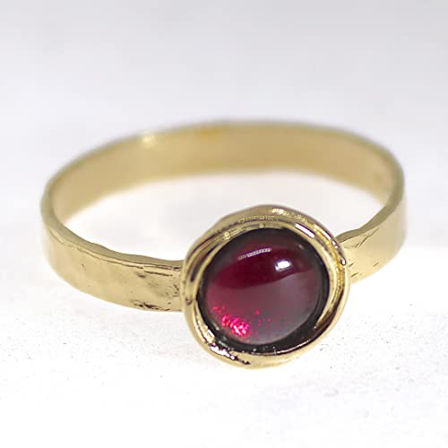 Garnet ring, Garnet gold ring, Red stone ring, 14k gold plating stone ring band, Stacking stone ring, Small stone gold ring (garnet, 9)