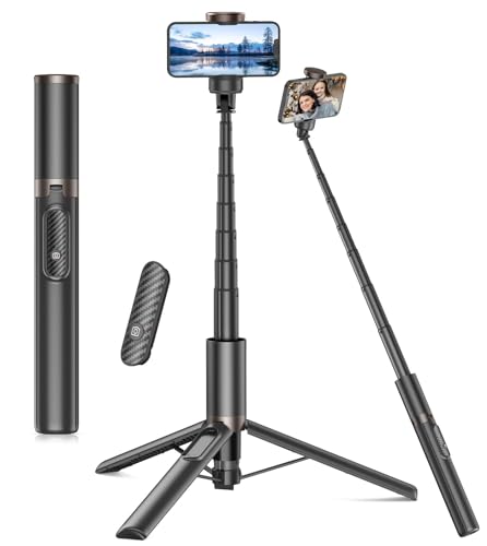 TONEOF 60" Selfie Stick Tripod for Video,All-in-1 Extendable Cell Phone Tripod Stand with Integrated Remote,360° Rotate Lightweight & Portable Tripod for 4-7” iPhone/Android/Photo & Video Kits/Travel