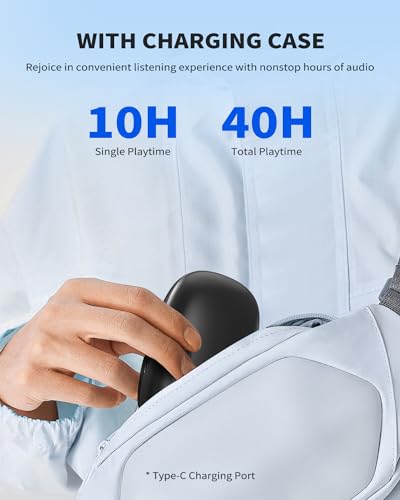 PSIER Open Ear Headphones, Bluetooth 5.3 Wireless Earbuds with LED Digital Display 40Hrs Playtime Earbuds, Premium Sound True Wireless Open Ear Earbuds with Earhooks for Running, Sports and Workouts