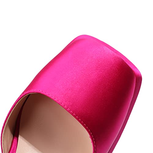 XIEDA Women's Hot Pink Heels Platform High Chunky Block Heels Ankle Strap Closed Toe Pumps Shoes (6.5, Hot Pink)