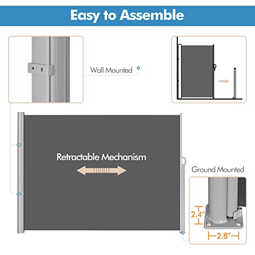 Yaheetech 236 x 63in Double Side Awning, Patio Retractable Side Screen Awning, Privacy Divider Screen w/ 280g/m² Polyester, Waterproof & UV-Resistant for Courtyard, Roof Terrace - Dark Gray