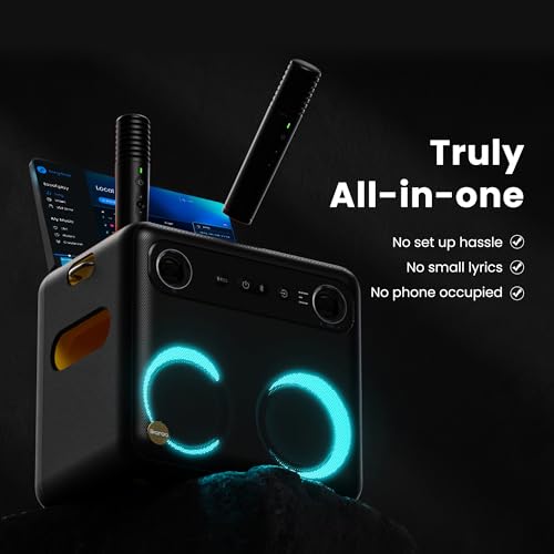 Ikarao 2024 Smart Karaoke Machine for Adults - with Lyrics Display, 64GB Karaoke Tablet, 2 Wireless Mics, Professional Karaoke System, 600W Peak Power, 4 DJ Lights, Karaoke Speaker for Any Occasion