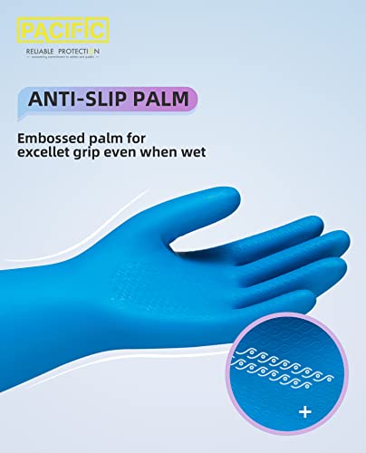 PACIFIC PPE 2 Pairs Reusable Dishwashing Cleaning Gloves, Household, Kitchen, Cotton Liner, Blue, Small