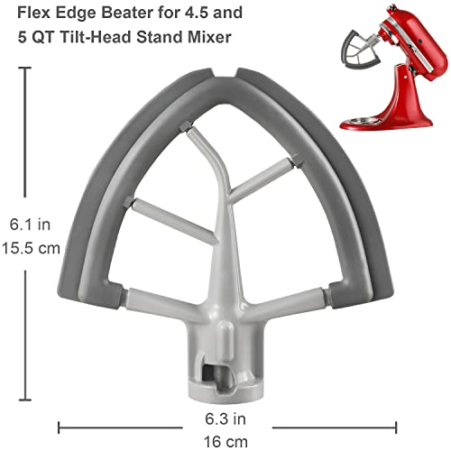 Flex Edge Beater for KitchenAid Tilt-Head Stand Mixer, 4.5-5 Quart Flat Beater Paddle with Flexible Silicone Edges Bowl Scraper, Grey