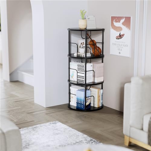 Rotating Bookshelf, 3 Tier Round Revolving Bookcase with Special Visible Partition Storage, 360° Display Spinning Bookshelf Tower Storage Organizer Rack for Bedroom, Living Room, Small Space, Black