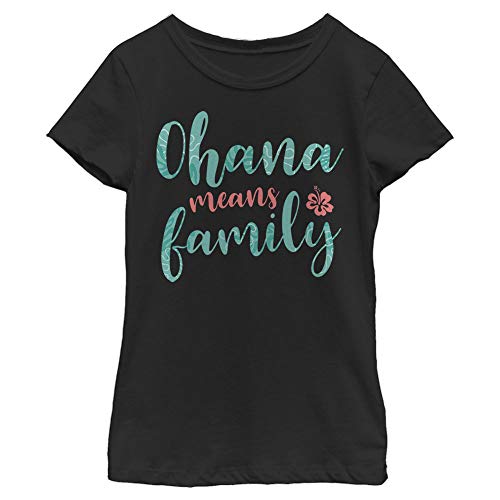 Disney Lilo & Stitch Ohana Script Girl's Solid Crew Tee, Black, X-Small