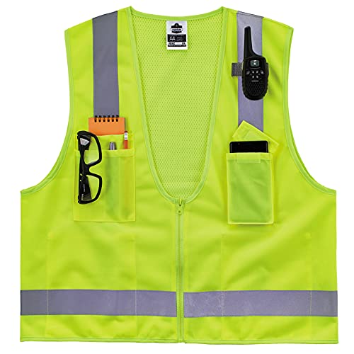 Ergodyne GloWear 8249Z Surveyor Safety Vest, Solid Front, Mesh Back, High Visibility, ANSI Compliant Reflective, Pockets for Storage, Type R, Class 2, Single Sizing