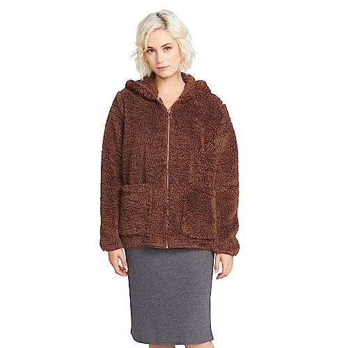 Volcom Women's Lived in Lounge Phuz Up Sherpa Zip Fleece Jacket, Chocolate