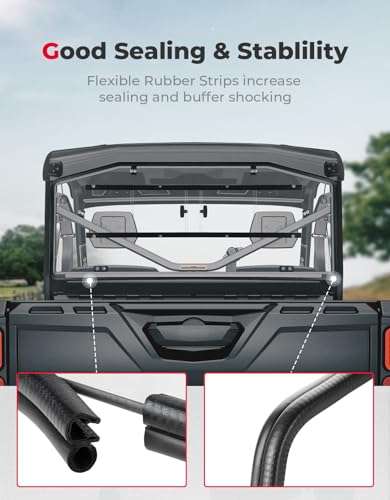 KEMIMOTO UTV Rear Windshield, Back Wind Screen Back Window with Sliding Panel Compatible with Can-Am Defender HD 5/ 8 /10 / MAX 2016 2017 2018 2019 2020 2021 2022 2023 2024