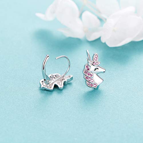 925 Sterling Silver Magical Unicorn Earrings Pink Unicorn Drop Dangle Leverback Earrings for Women Daughter Gift