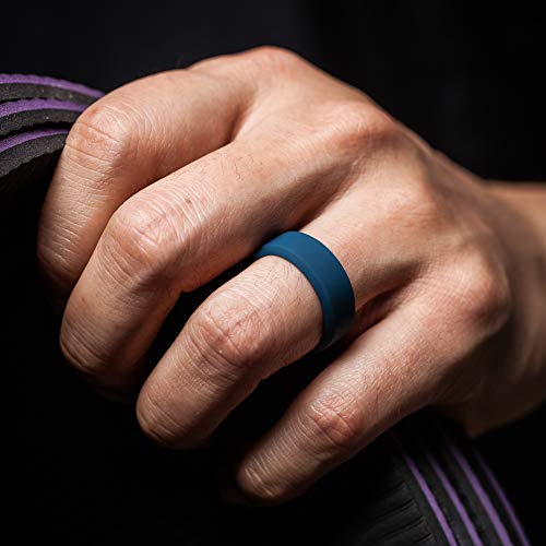 ThunderFit Men Breathable Air Grooves Silicone Rings Wedding Bands 8mm Wide 2.4mm Thick - 1/2/3/4/6/7 Variety Multipack (Pack M - Size 5.5-6 (16.5mm))