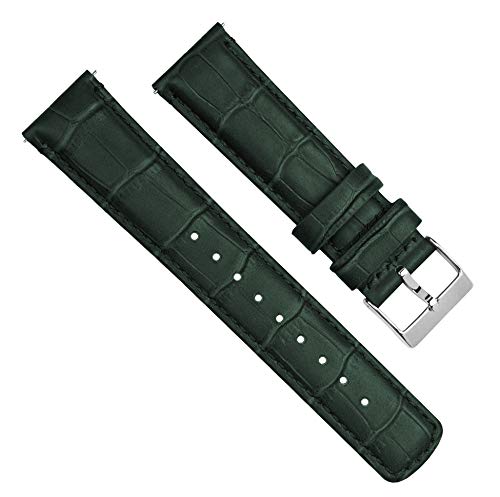 BARTON WATCH BANDS, 22mm Forest Green - Long - Alligator Grain - Quick Release Leather Watch Bands