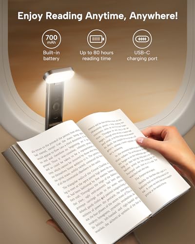 86lux Book Light, Reading Light for Book in Bed, USB Rechargeable LED Night Light with 3 Colors & Limitless Dimming, Aluminum Alloy Bookmark Light for Book Lovers,Technology Black