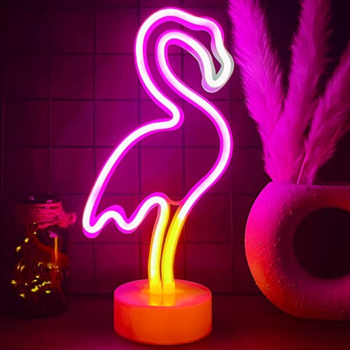 VIFULIN Pink Flamingo LED Neon Light Sign for Bedroom & Girls Room Decor - USB/Battery Operation Night Lights with Pedestal