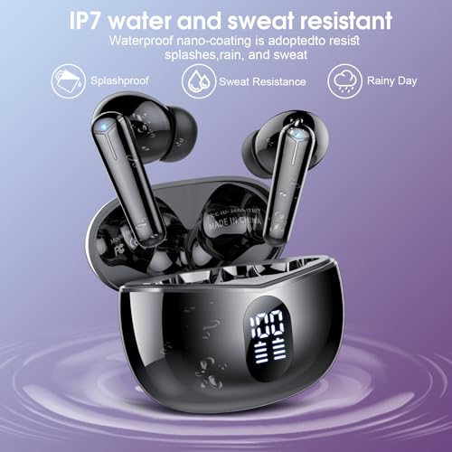 Wireless Earbuds, Bluetooth Headphones 36H Playtime Ear Buds with LED Power Display, IPX7 Waterproof Bluetooth 5.3 Earphones in-Ear Earbuds with 4 Microphone for Android iOS Cell Phone Laptop