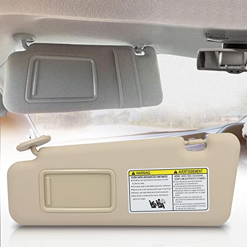 SCITOO Left Driver Side Beige Sun Visor Assembly fit for 2008 2009 2010 2011 2012 2013 for TOYOTA for HIGHLANDER with Sunroof(74320-48500-E0,74320-48180-E0,04005-11148-E0)