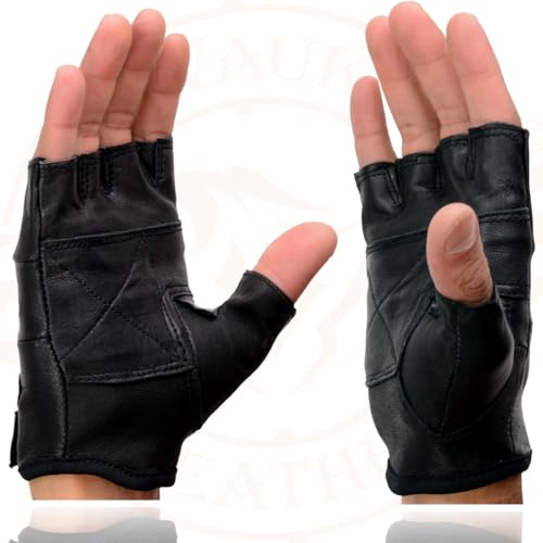 Milwaukee Leather SH216 Men's Black Leather Gel Padded Palm Fingerless Motorcycle Hand Gloves W/Breathable ‘Open Knuckle’ - X-Small