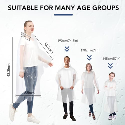 VOISEN Rain Ponchos,8 Pack Emergency Rain Ponchos with Drawstring Hood, Disposable Rain Ponchos Family Pack for Adults,Clear