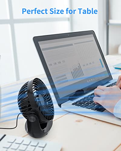 Aluan Desk Fan Small Table Fan with Strong Airflow Quiet Operation Portable Fan Speed Adjustable Head 360°Rotatable Mini Personal Fan for Home Office Bedroom Table and Desktop 5.1 Inch