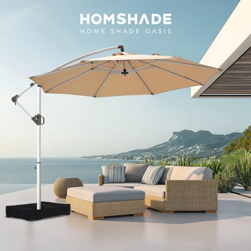 HOMSHADE 10ft Offset Patio Umbrella with Base Included,cantilever patio umbrellas, 5-Year Fade Resistant UPF50+ UV Protection with Easy Tilt Adjustment and Crank (Beige)