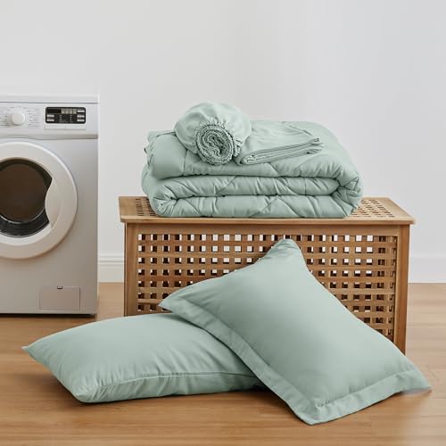 Love's cabin Twin XL Comforter Set White, 5 Pieces Twin XL Bed in a Bag, All Season Twin XL Bedding Sets with 1 Comforter, 1 Flat Sheet, 1 Fitted Sheet, 1 Pillowcase and 1 Pillow Sham