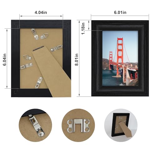 iRahmen 4x6 Picture Frame Set of 4, Rustic Picture Frames with HD Glass, Display Pictures 4 x 6 Without Mat, Wood Farmhouse Style Frames for Desktop Display and Wall Mounting