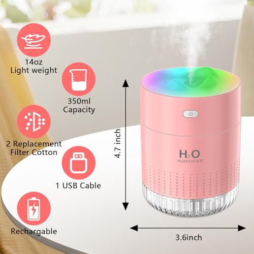 besky Small Portable Humidifiers for Bedroom, USB Rechargeable Mini Cool Mist Humidifier 2 Modes Super Quiet with Colorful Night Lamp, Suitable for Travel Office Family