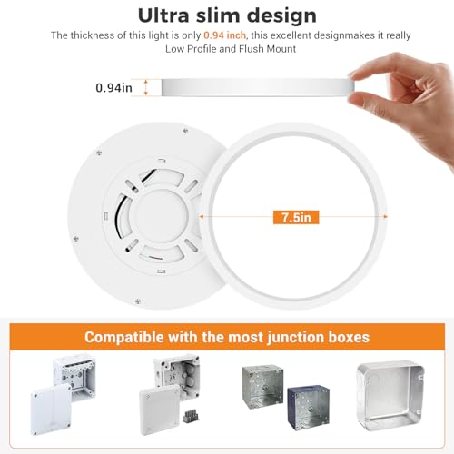 slochi Flush Mount Ceiling Light Fixtures - 3000K-4000K-6500K & 100W Equivalent Flat led Lights for Room Ceiling,Ultra Thin Round White Ceiling Lights for Living Room,Bedroom,Kitchen,Bathroom,Hallway